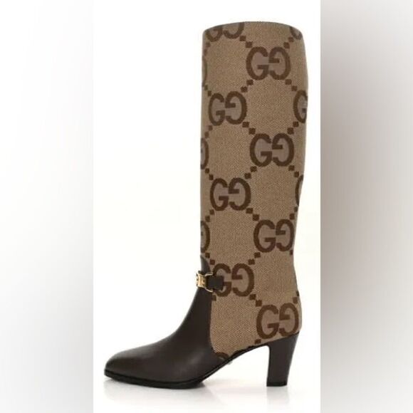 GUCCI
Monogram Jumbo GG Calfskin Interlocking G Anna Boots Camel Ebony - Picture 5 of 9